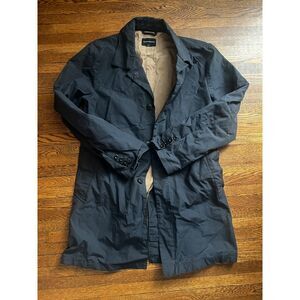 Vintage Ralph Lauren Club Monaco Navy Blue Trench Coat Button Up Size Medium